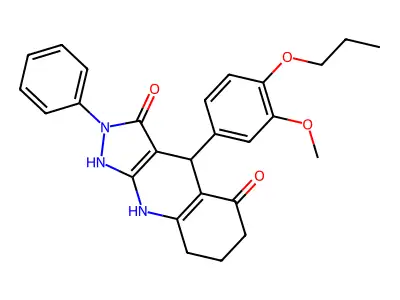 3-hydroxy-4-(3-methoxy-4-propoxyphenyl)-2-phenyl-2,4,6,7,8,9-hexahydro-5H-pyrazolo[3,4-b]quinolin-5-one structure