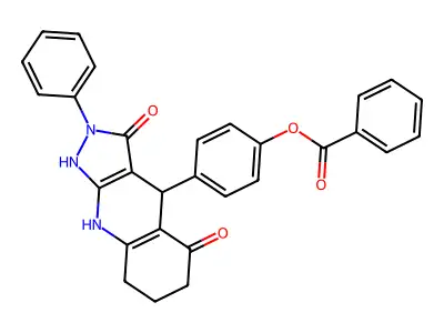 4-(3-hydroxy-5-oxo-2-phenyl-4,5,6,7,8,9-hexahydro-2H-pyrazolo[3,4-b]quinolin-4-yl)phenyl benzoate structure