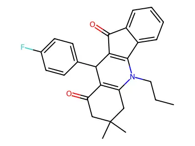 10-(4-fluorophenyl)-7,7-dimethyl-5-propyl-6,7,8,10-tetrahydro-5H-indeno[1,2-b]quinoline-9,11-dione structure