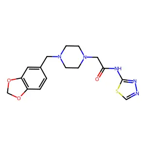 2-[4-(1,3-benzodioxol-5-ylmethyl)piperazin-1-yl]-N-(1,3,4-thiadiazol-2-yl)acetamide structure