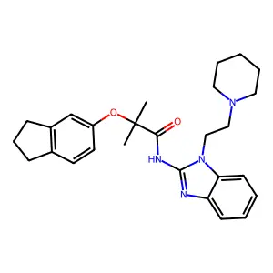 2-(2,3-dihydro-1H-inden-5-yloxy)-2-methyl-N-[1-(2-piperidin-1-ylethyl)benzimidazol-2-yl]propanamide structure