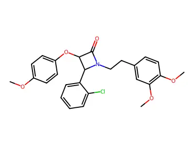 4-(2-chlorophenyl)-1-[2-(3,4-dimethoxyphenyl)ethyl]-3-(4-methoxyphenoxy)azetidin-2-one structure