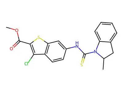 methyl 3-chloro-6-(2-methylindoline-1-carbothioamido)benzo[b]thiophene-2-carboxylate structure