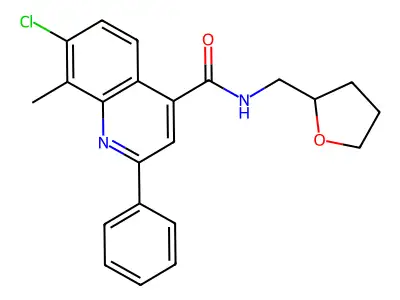 7-chloro-8-methyl-N-(oxolan-2-ylmethyl)-2-phenylquinoline-4-carboxamide structure