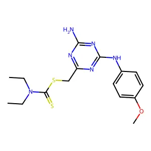 {4-amino-6-[(4-methoxyphenyl)amino]-1,3,5-triazin-2-yl}methyl diethylcarbamodithioate structure