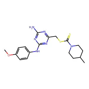 {4-amino-6-[(4-methoxyphenyl)amino]-1,3,5-triazin-2-yl}methyl 4-methylpiperidine-1-carbodithioate structure