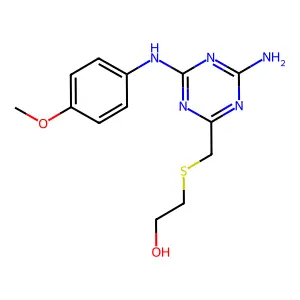 2-[4-Amino-6-(4-methoxy-phenylamino)-[1,3,5]triazin-2-ylmethylsulfanyl]-ethanol structure