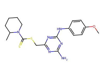 {4-amino-6-[(4-methoxyphenyl)amino]-1,3,5-triazin-2-yl}methyl 2-methylpiperidine-1-carbodithioate structure