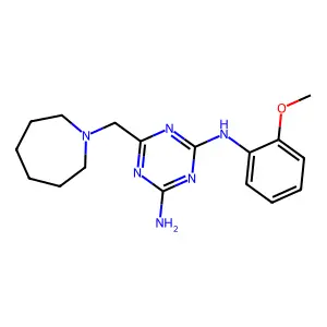 6-(azepan-1-ylmethyl)-N-(2-methoxyphenyl)-1,3,5-triazine-2,4-diamine structure