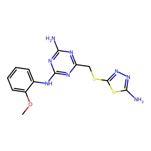 6-{[(5-amino-1,3,4-thiadiazol-2-yl)sulfanyl]methyl}-N-(2-methoxyphenyl)-1,3,5-triazine-2,4-diamine structure