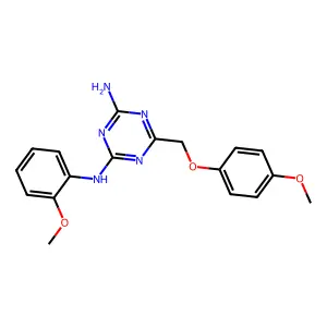 6-[(4-methoxyphenoxy)methyl]-N-(2-methoxyphenyl)-1,3,5-triazine-2,4-diamine structure