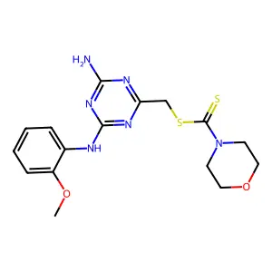 {4-amino-6-[(2-methoxyphenyl)amino]-1,3,5-triazin-2-yl}methyl morpholine-4-carbodithioate structure