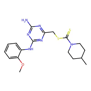 {4-amino-6-[(2-methoxyphenyl)amino]-1,3,5-triazin-2-yl}methyl 4-methylpiperidine-1-carbodithioate structure