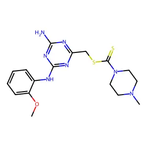 {4-amino-6-[(2-methoxyphenyl)amino]-1,3,5-triazin-2-yl}methyl 4-methylpiperazine-1-carbodithioate structure