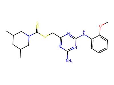 {4-amino-6-[(2-methoxyphenyl)amino]-1,3,5-triazin-2-yl}methyl 3,5-dimethylpiperidine-1-carbodithioate structure