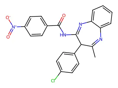 N-[3-(4-chlorophenyl)-2-methyl-3H-1,5-benzodiazepin-4-yl]-4-nitrobenzamide structure