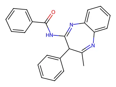 N-(2-methyl-3-phenyl-3H-1,5-benzodiazepin-4-yl)benzamide structure