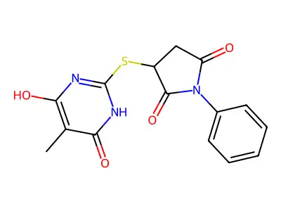 3-[(4,6-Dihydroxy-5-methylpyrimidin-2-yl)sulfanyl]-1-phenylpyrrolidine-2,5-dione structure