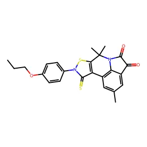 2,7,7-trimethyl-9-(4-propoxyphenyl)-10-thioxo-9,10-dihydro-7H-isothiazolo[5,4-c]pyrrolo[3,2,1-ij]quinoline-4,5-dione structure