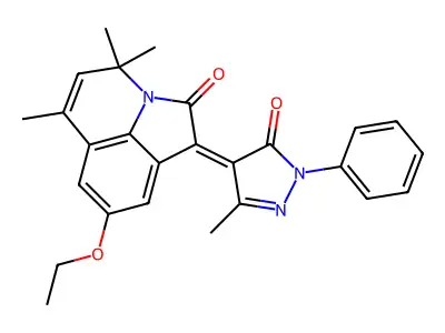 (1Z)-8-ethoxy-4,4,6-trimethyl-1-(3-methyl-5-oxo-1-phenyl-1,5-dihydro-4H-pyrazol-4-ylidene)-4H-pyrrolo[3,2,1-ij]quinolin-2(1H)-one structure