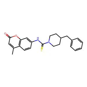 4-benzyl-N-(4-methyl-2-oxochromen-7-yl)piperidine-1-carbothioamide structure