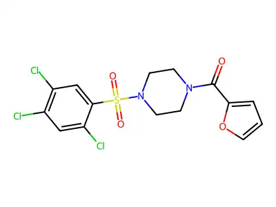 2-Furyl 4-((2,4,5-trichlorophenyl)sulfonyl)piperazinyl ketone structure