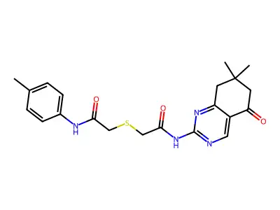 2-[2-[(7,7-dimethyl-5-oxo-6,8-dihydroquinazolin-2-yl)amino]-2-oxoethyl]sulfanyl-N-(4-methylphenyl)acetamide structure