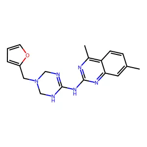 N-[5-(furan-2-ylmethyl)-1,4,5,6-tetrahydro-1,3,5-triazin-2-yl]-4,7-dimethylquinazolin-2-amine structure