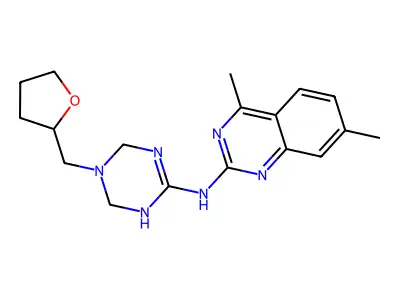 4,7-dimethyl-N-[5-(tetrahydrofuran-2-ylmethyl)-1,4,5,6-tetrahydro-1,3,5-triazin-2-yl]quinazolin-2-amine structure