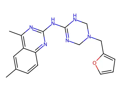 N-(5-(2-furanylmethyl)-1,4,5,6-tetrahydro-1,3,5-triazin-2-yl)-4,6-dimethyl-2-quinazolinamine structure