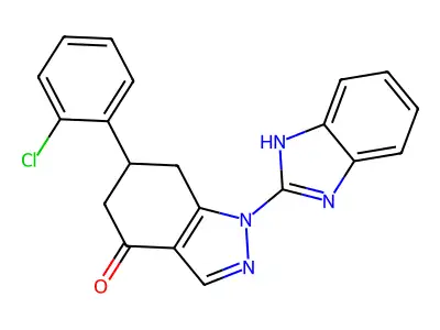 1-(1H-benzimidazol-2-yl)-6-(2-chlorophenyl)-1,5,6,7-tetrahydro-4H-indazol-4-one structure
