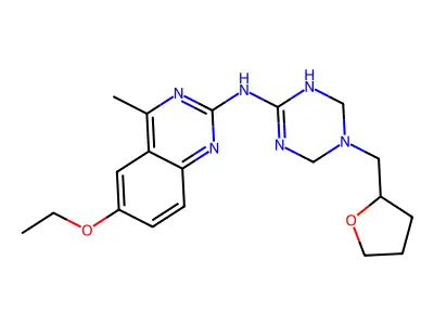 6-ethoxy-4-methyl-N-[5-(tetrahydrofuran-2-ylmethyl)-1,4,5,6-tetrahydro-1,3,5-triazin-2-yl]quinazolin-2-amine structure