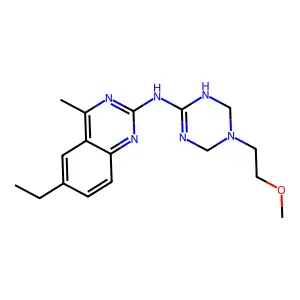 6-ethyl-N-[5-(2-methoxyethyl)-1,3,5-triazinan-2-ylidene]-4-methylquinazolin-2-amine structure