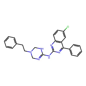 6-chloro-4-phenyl-N-[5-(2-phenylethyl)-1,4,5,6-tetrahydro-1,3,5-triazin-2-yl]quinazolin-2-amine structure