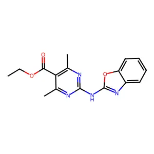 2-(Benzooxazol-2-ylamino)-4,6-dimethyl-pyrimidine-5-carboxylic acid ethyl ester structure