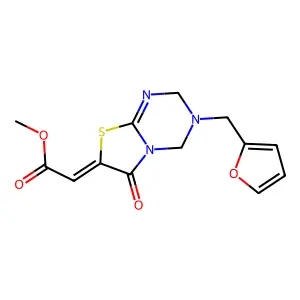 methyl (2Z)-[3-(furan-2-ylmethyl)-6-oxo-3,4-dihydro-2H-[1,3]thiazolo[3,2-a][1,3,5]triazin-7(6H)-ylidene]ethanoate structure