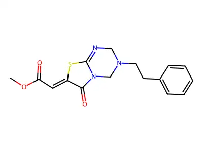methyl (2Z)-[6-oxo-3-(2-phenylethyl)-3,4-dihydro-2H-[1,3]thiazolo[3,2-a][1,3,5]triazin-7(6H)-ylidene]ethanoate structure