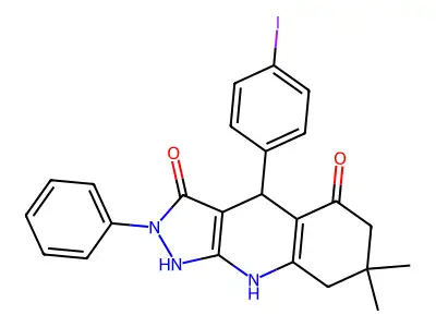 3-hydroxy-4-(4-iodophenyl)-7,7-dimethyl-2-phenyl-2,4,6,7,8,9-hexahydro-5H-pyrazolo[3,4-b]quinolin-5-one structure