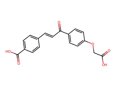 4-[3-[4-(Carboxymethoxy)phenyl]-3-oxoprop-1-enyl]benzoic acid structure