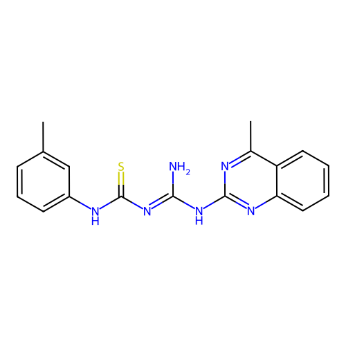 1-(3-methylphenyl)-3-[N-(4-methylquinazolin-2-yl)carbamimidoyl]thiourea structure