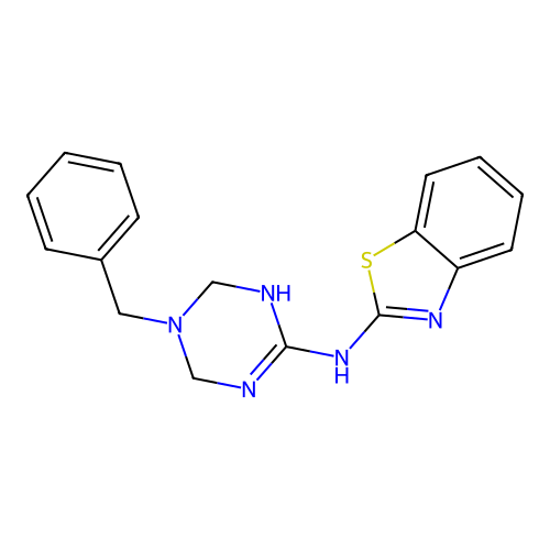 N-(5-benzyl-1,4,5,6-tetrahydro-1,3,5-triazin-2-yl)-1,3-benzothiazol-2-amine structure