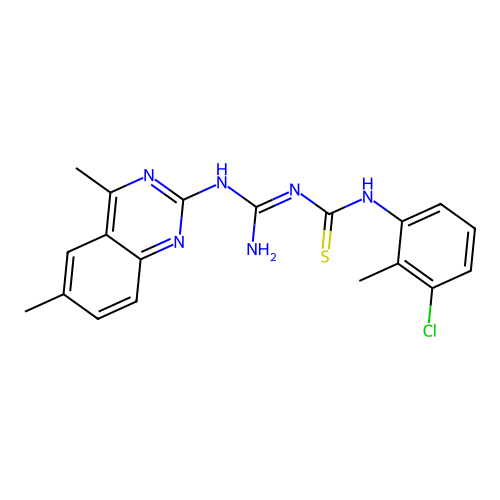 1-(3-chloro-2-methylphenyl)-3-[N-(4,6-dimethylquinazolin-2-yl)carbamimidoyl]thiourea structure