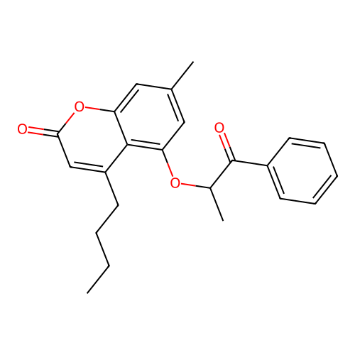 4-butyl-7-methyl-5-((1-oxo-1-phenylpropan-2-yl)oxy)-2H-chromen-2-one structure