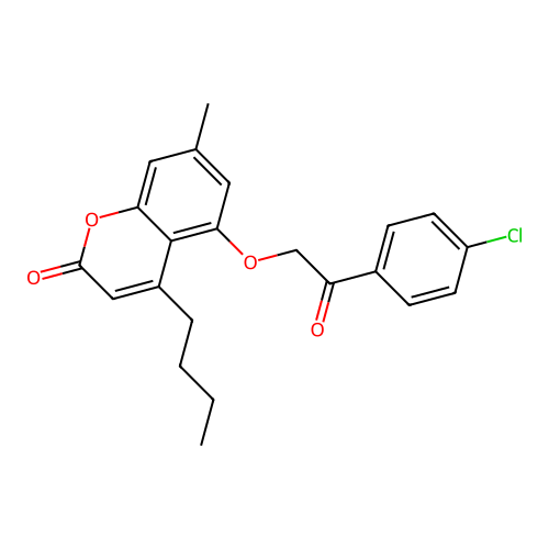 4-butyl-5-(2-(4-chlorophenyl)-2-oxoethoxy)-7-methyl-2H-chromen-2-one structure