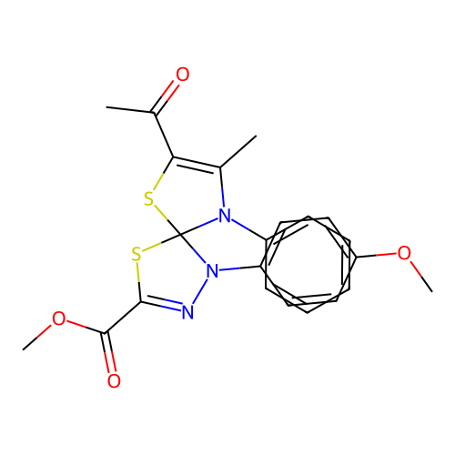 methyl 7-acetyl-1-(4-methoxyphenyl)-8-methyl-9-phenyl-4,6-dithia-1,2,9-triazaspiro[4.4]nona-2,7-diene-3-carboxylate structure