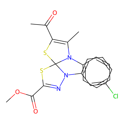 methyl 7-acetyl-1-(3-chlorophenyl)-8-methyl-9-phenyl-4,6-dithia-1,2,9-triazaspiro[4.4]nona-2,7-diene-3-carboxylate structure