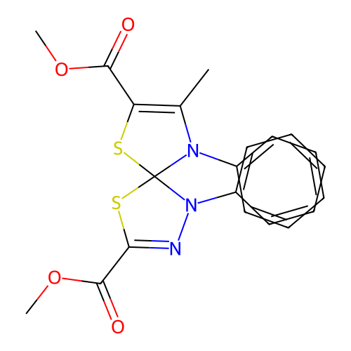 dimethyl 8-methyl-1,9-diphenyl-4,6-dithia-1,2,9-triazaspiro[4.4]nona-2,7-diene-3,7-dicarboxylate structure
