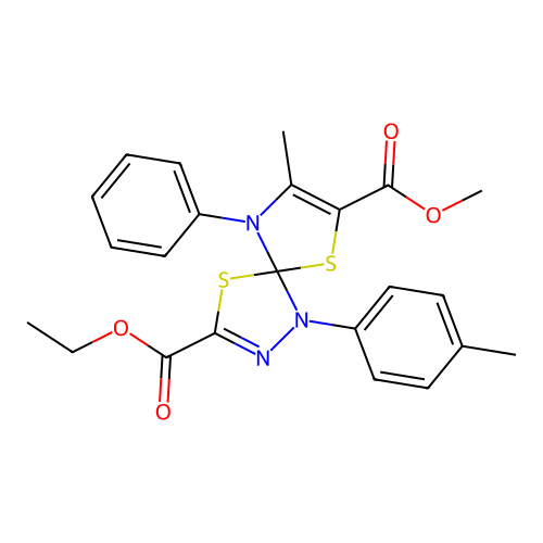 3-ethyl 7-methyl 8-methyl-1-(4-methylphenyl)-9-phenyl-4,6-dithia-1,2,9-triazaspiro[4.4]nona-2,7-diene-3,7-dicarboxylate structure