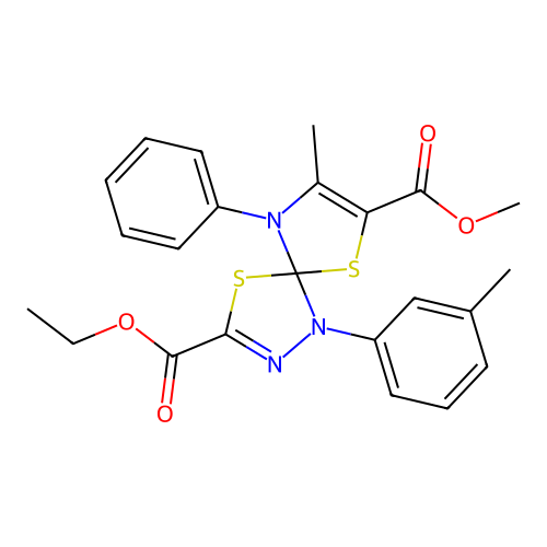 3-ethyl 7-methyl 8-methyl-1-(3-methylphenyl)-9-phenyl-4,6-dithia-1,2,9-triazaspiro[4.4]nona-2,7-diene-3,7-dicarboxylate structure