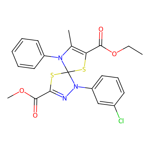 7-ethyl 3-methyl 1-(3-chlorophenyl)-8-methyl-9-phenyl-4,6-dithia-1,2,9-triazaspiro[4.4]nona-2,7-diene-3,7-dicarboxylate structure